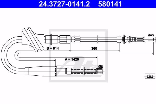 Трос ручного тормоза lr ATE 24-3727-0141-2