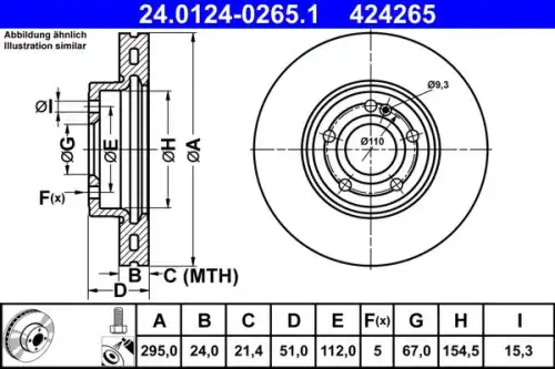 Диск тормозной перед mb a (w177) b(w247) 18- ATE 24.0124-0265.1