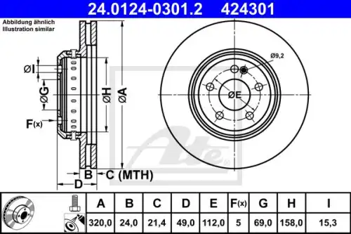 Диск тормозной задн mb c-class (w205) 13- cls (c257) 17- e-class (w213) 16- glc (x253) 15- ATE 24.0124-0301.2