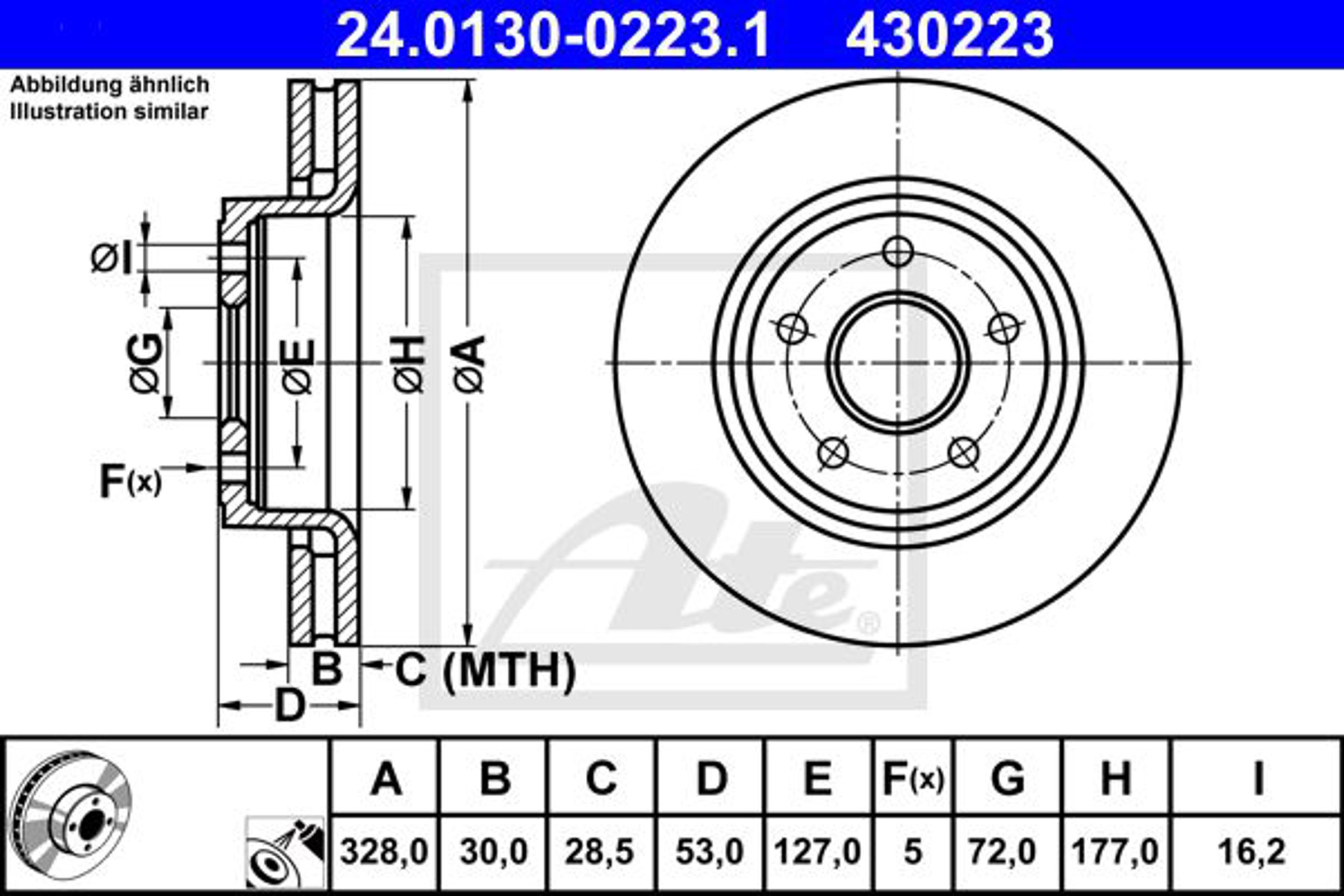 Тормозной диск перед jeep grand cherokee 05-10 ATE 24.0130-0223.1