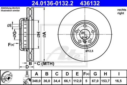 Диск тормозной перед лев bmw 2 (g42 g87) 3 (g20) 18- ATE 24.0136-0132.2