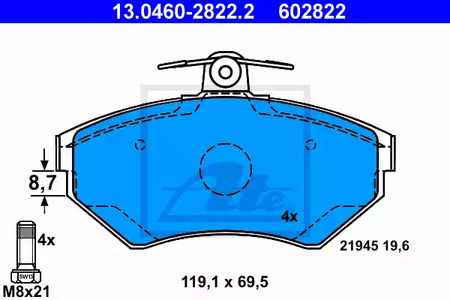 Комплект тормозных колодок дискового тормоза ATE 13.0460-2822.2