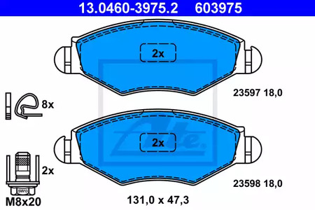 Комплект тормозных колодок дискового тормоза ATE 13.0460-3975.2