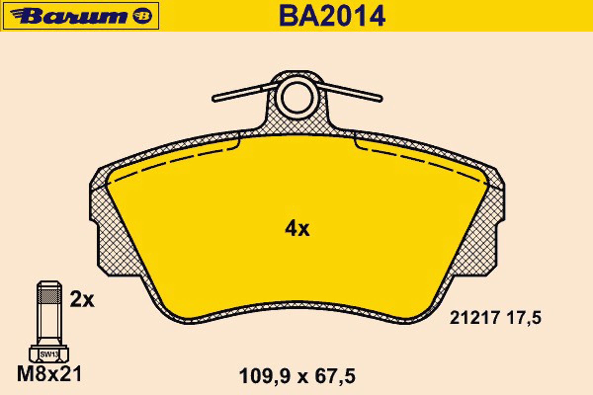 Комплект тормозных колодок дисковый тормоз BARUM BA2014