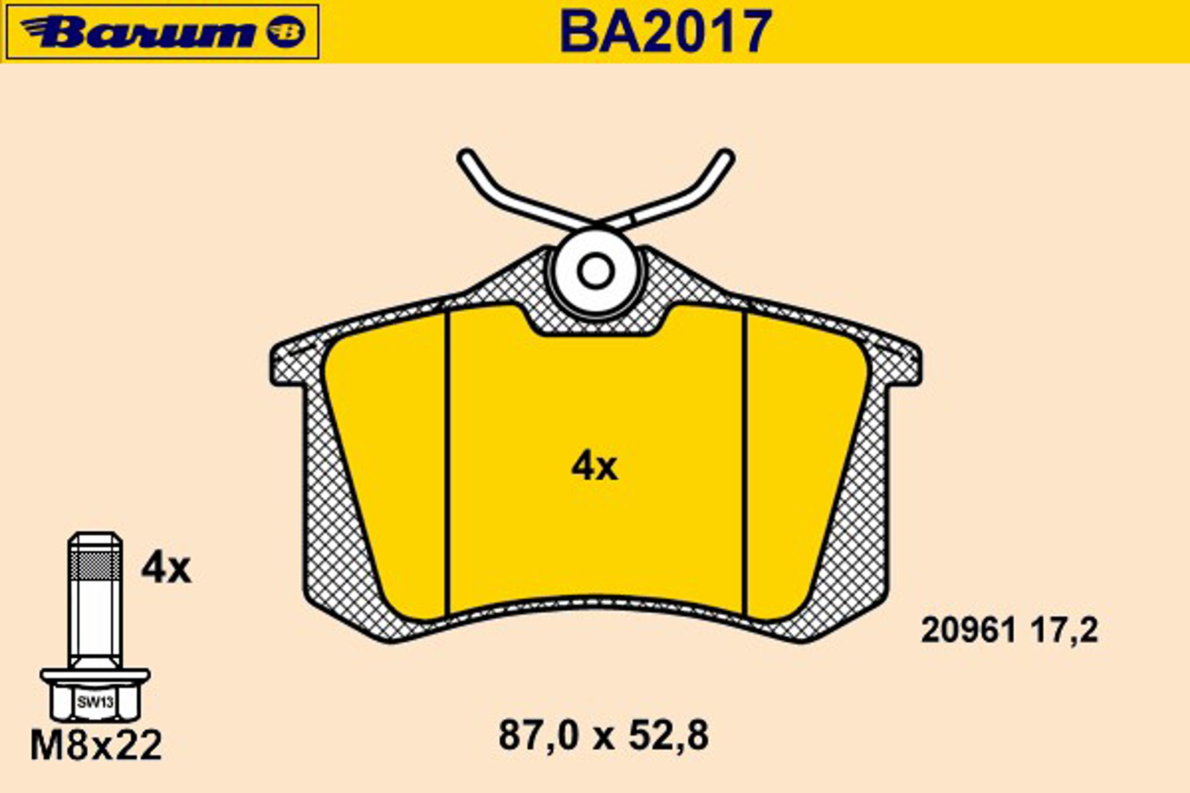 Комплект тормозных колодок дисковый тормоз BARUM BA2017