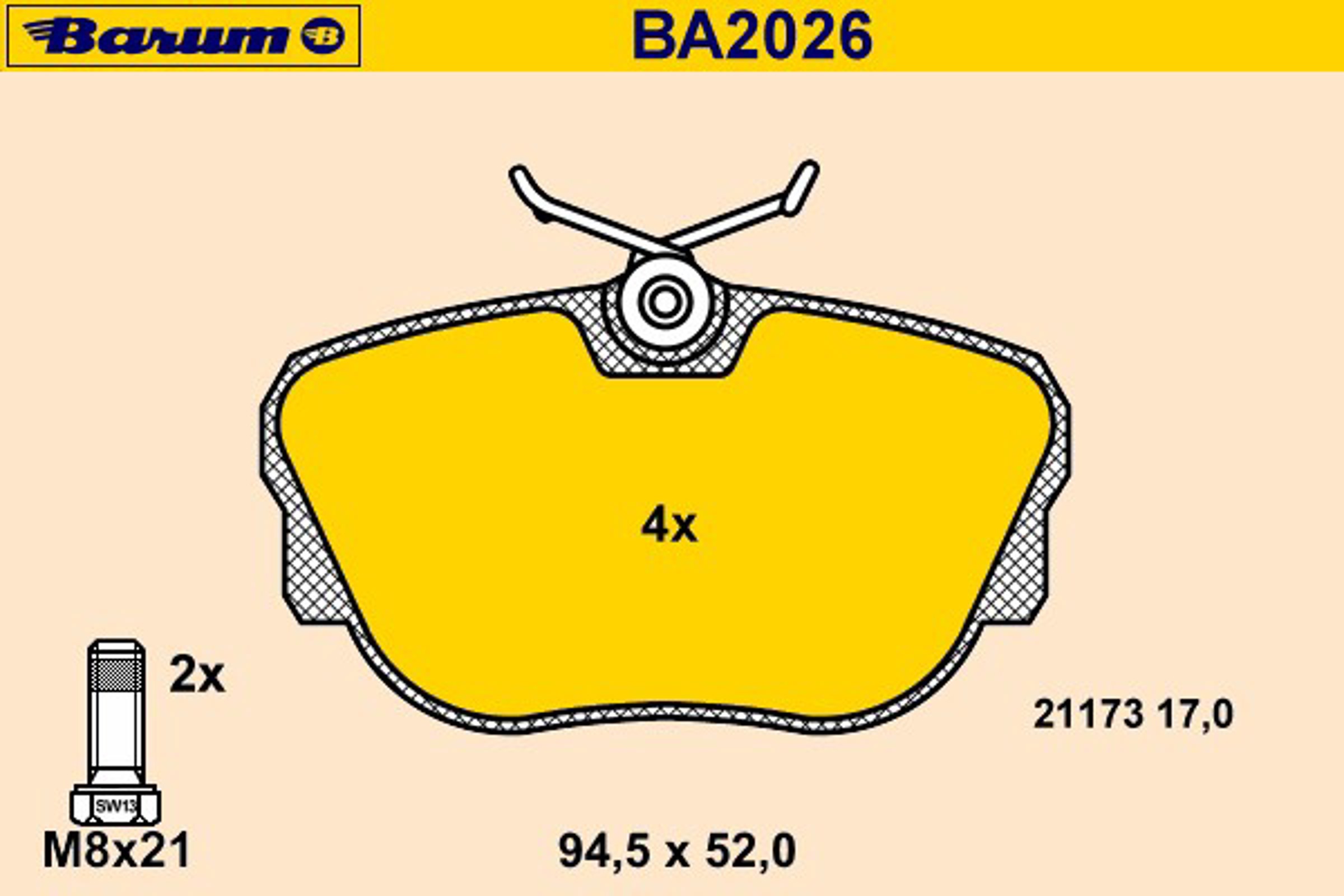 Колодки тормозные дисковые BARUM BA2026