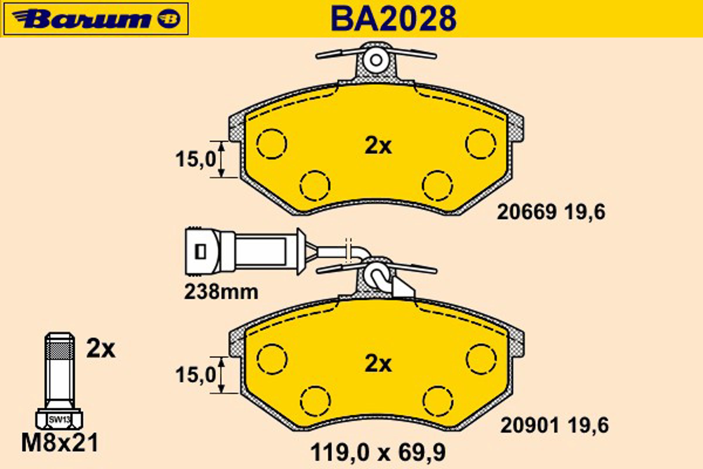 Комплект тормозных колодок дисковый тормоз BARUM BA2028