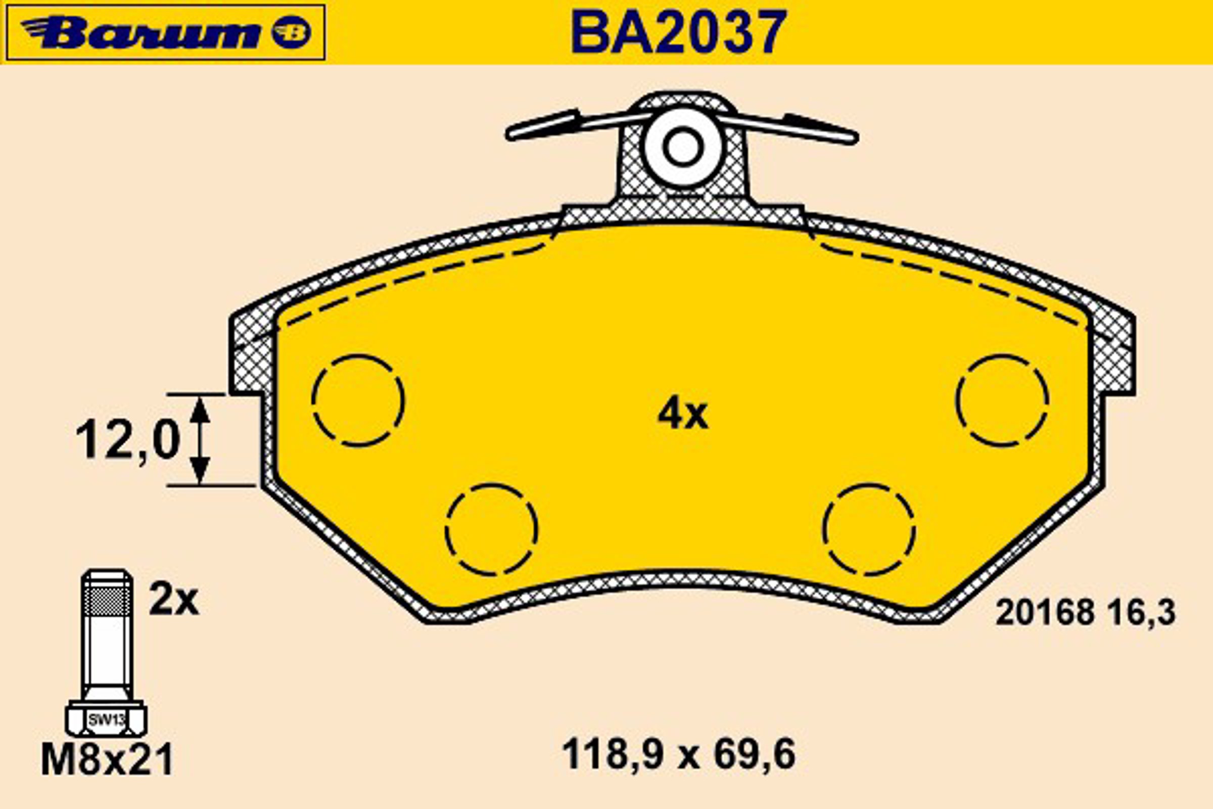 Колодки тормозные дисковые BARUM BA2037