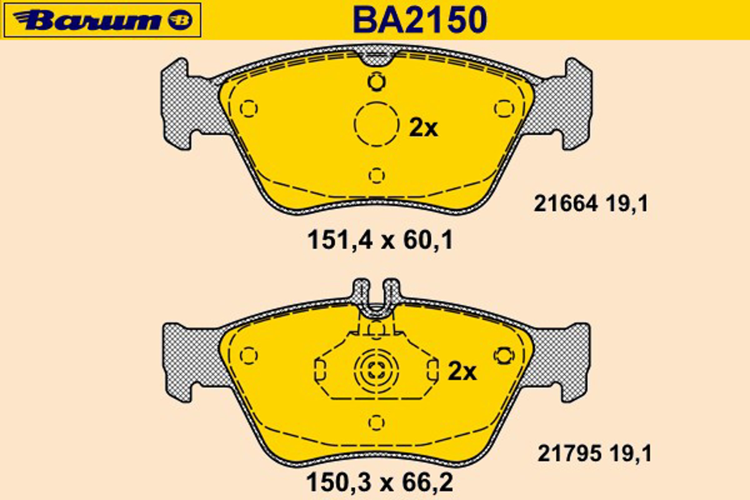 Комплект тормозных колодок дисковый тормоз BARUM BA2150