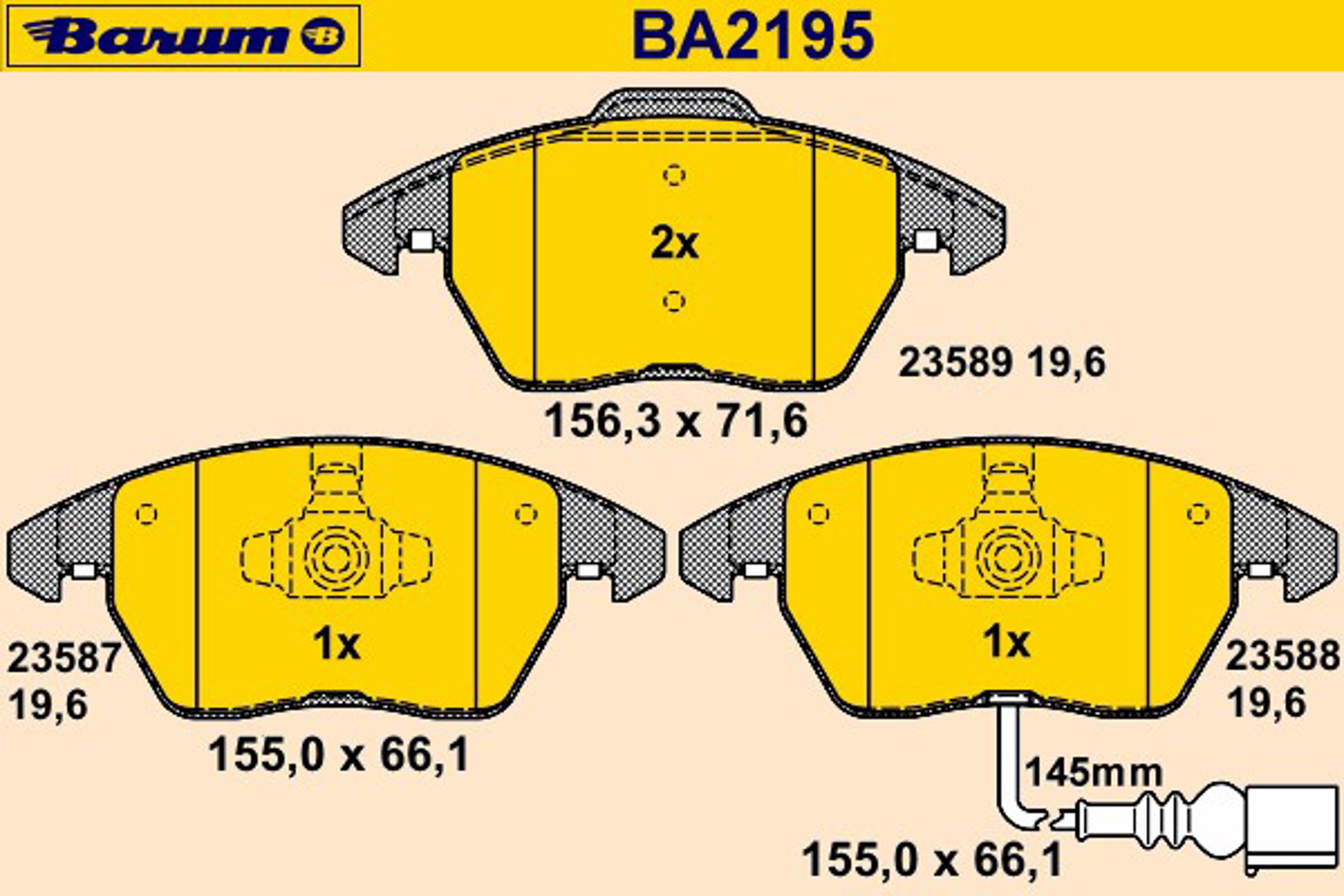 Комплект тормозных колодок дисковый тормоз BARUM BA2195