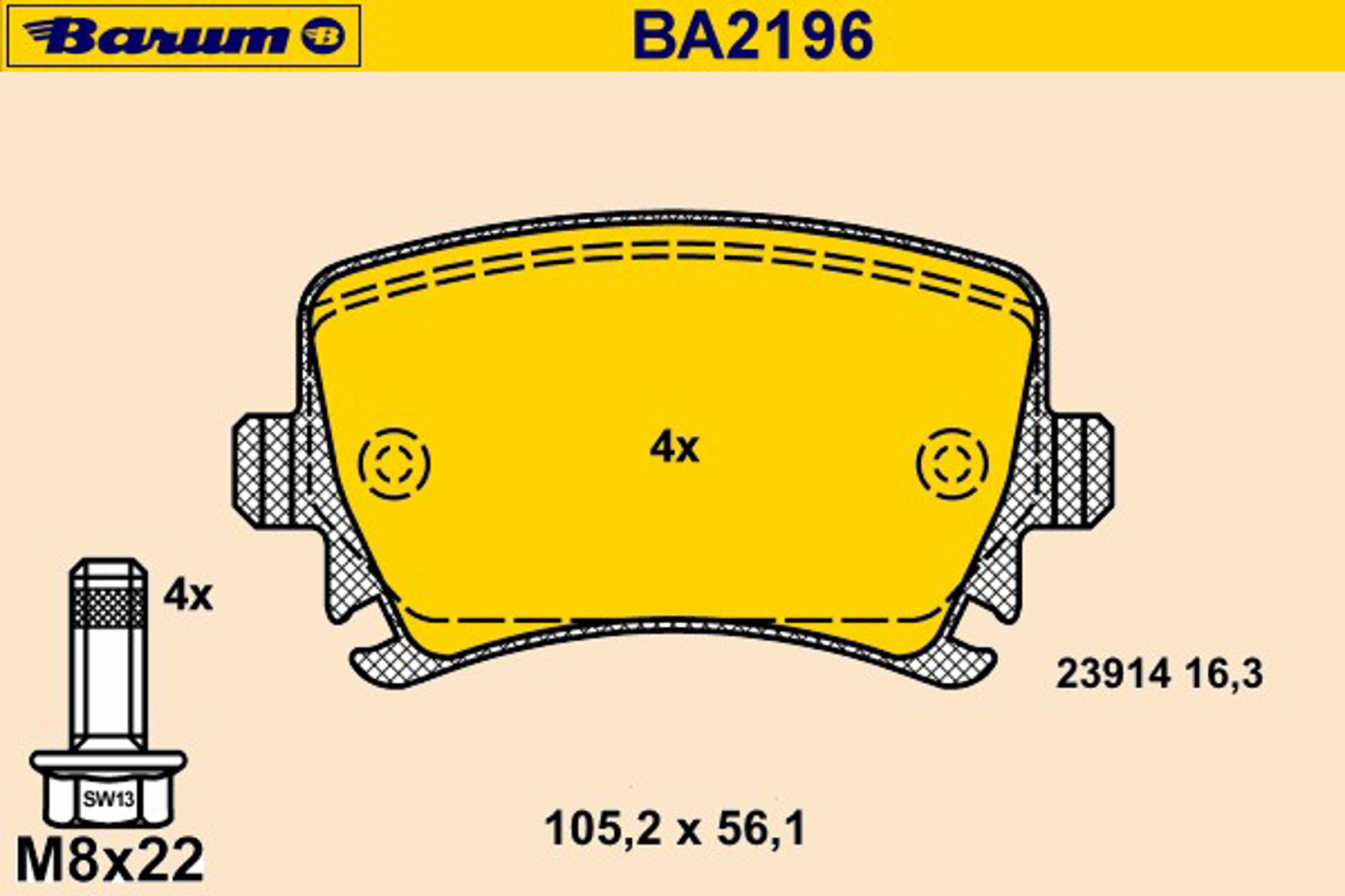 Комплект тормозных колодок дисковый тормоз BARUM BA2196