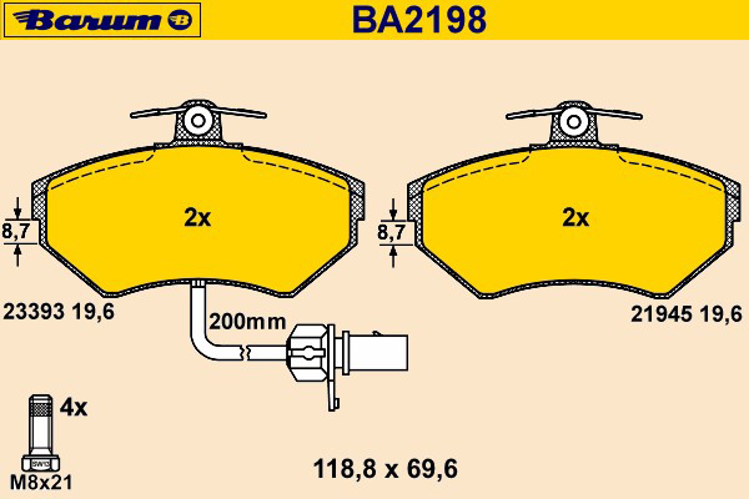 Колодки тормозные дисковые BARUM BA2198