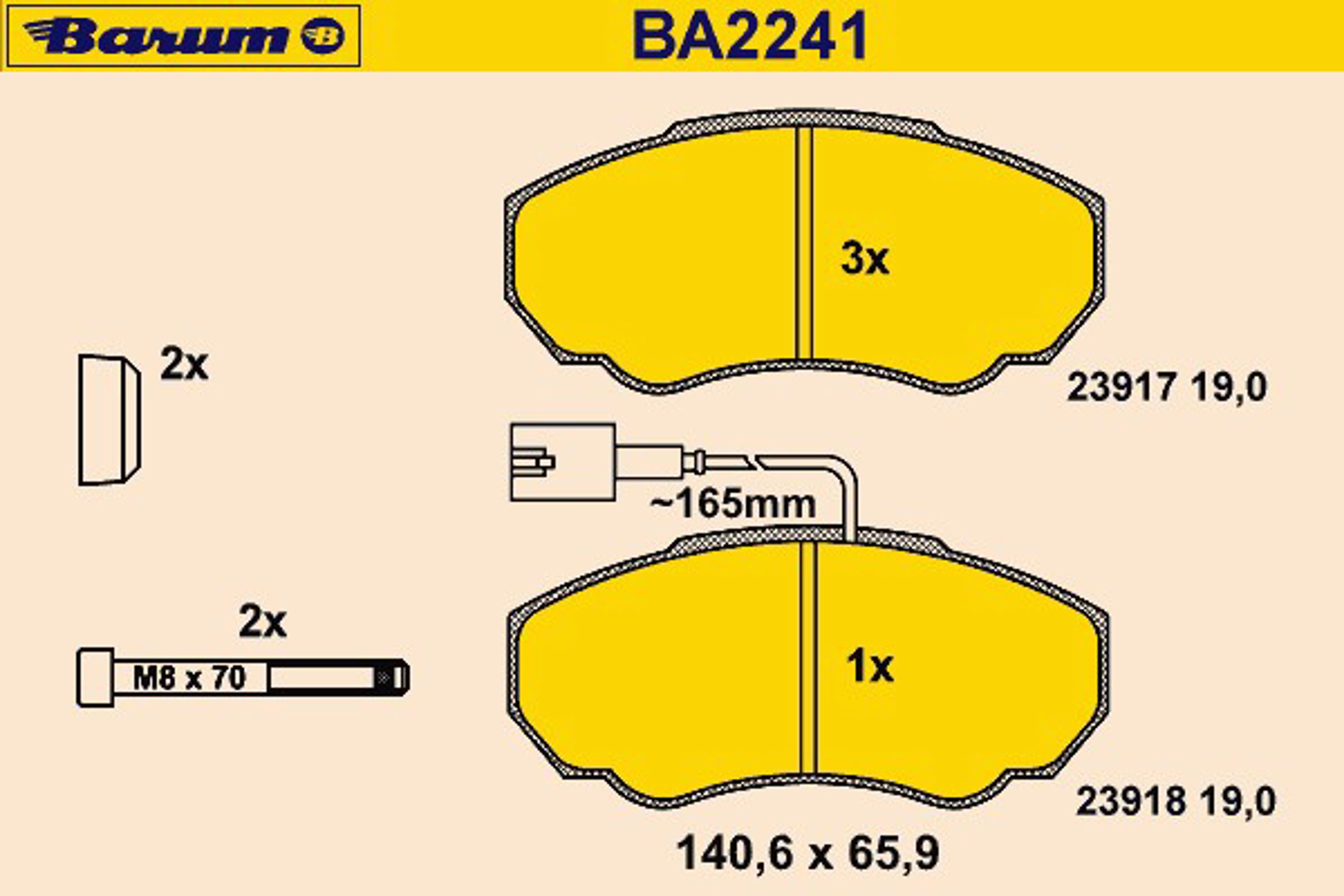 Комплект тормозных колодок дисковый тормоз BARUM BA2241