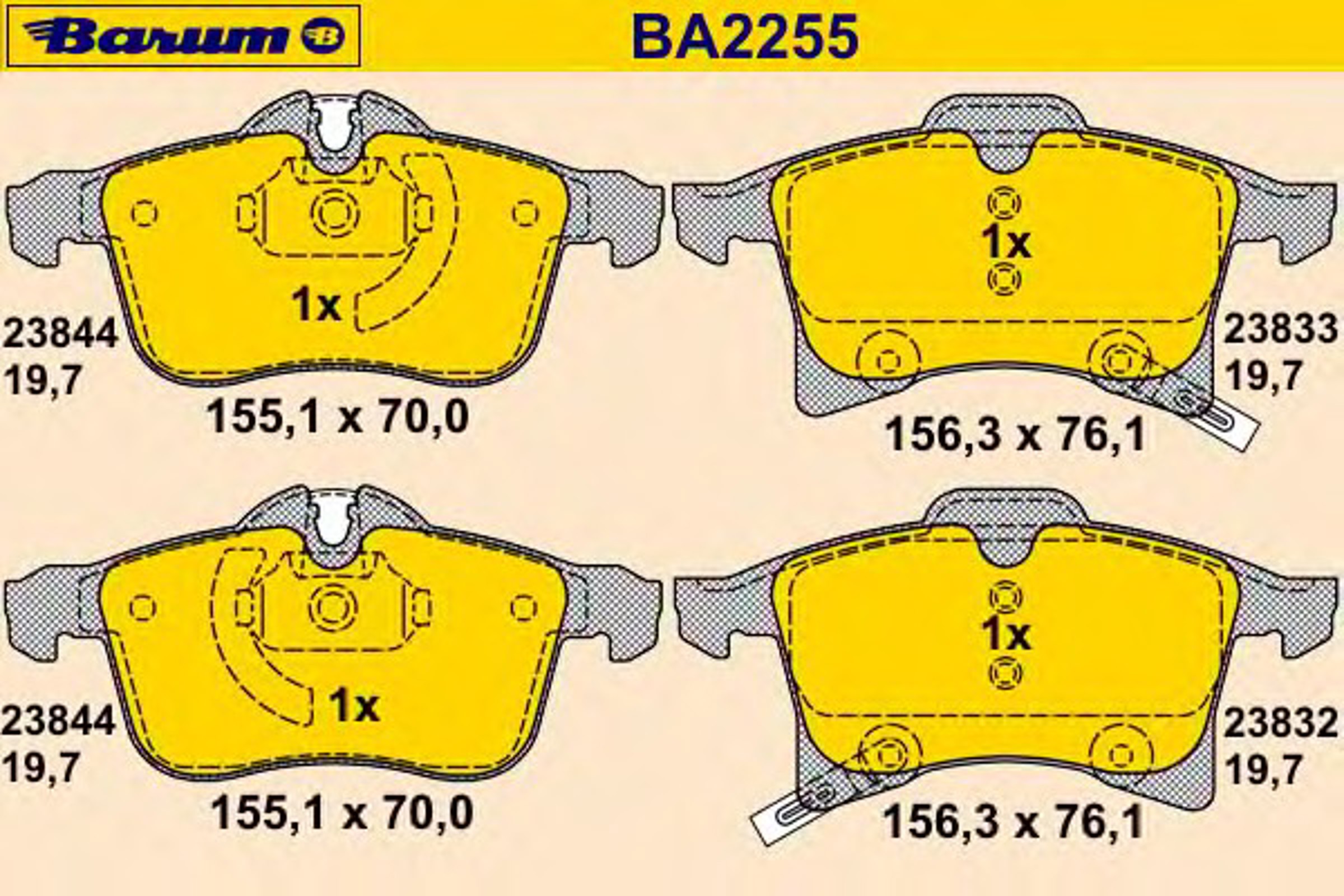 Комплект тормозных колодок дисковый тормоз BARUM BA2255