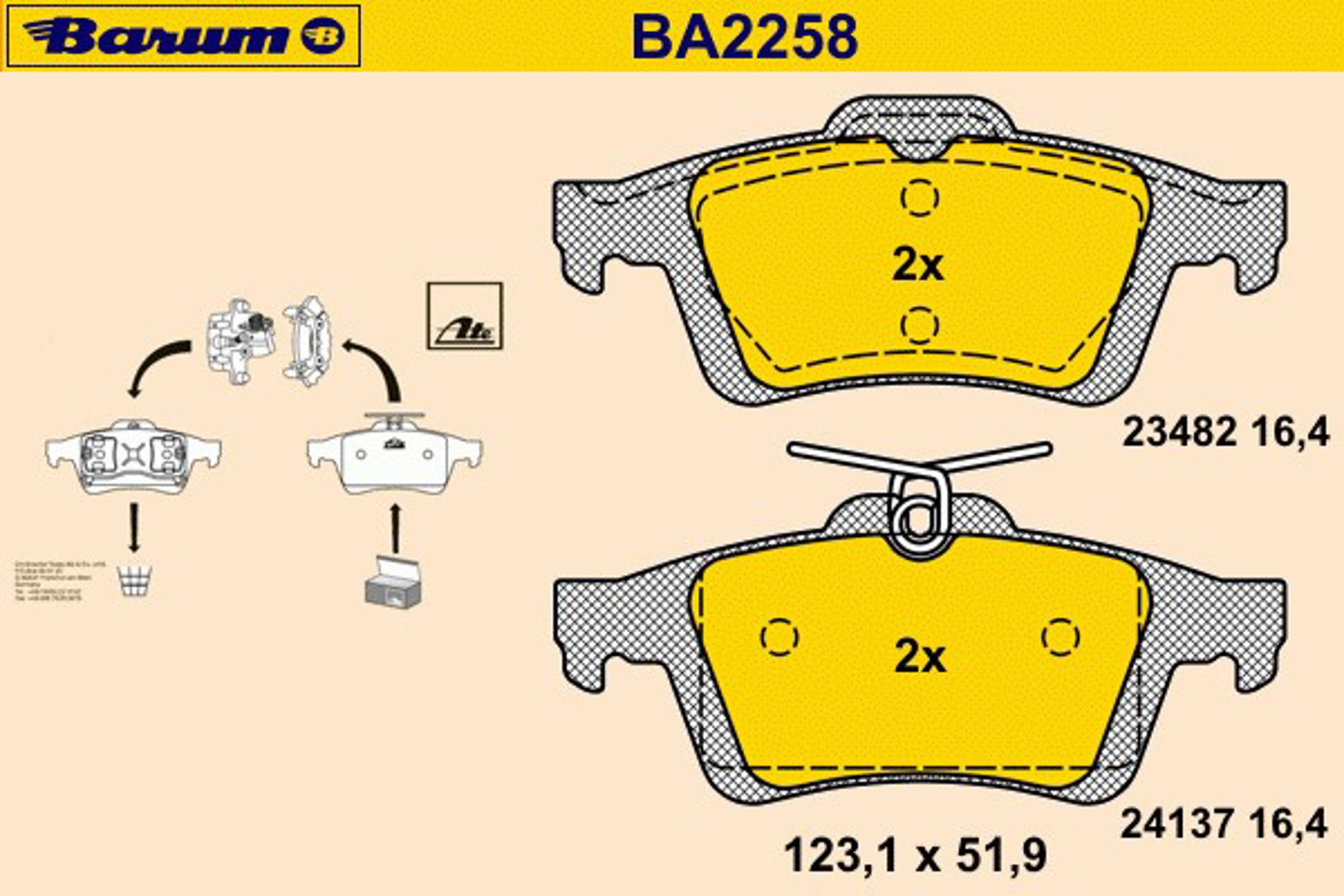 Комплект тормозных колодок дисковый тормоз BARUM BA2258