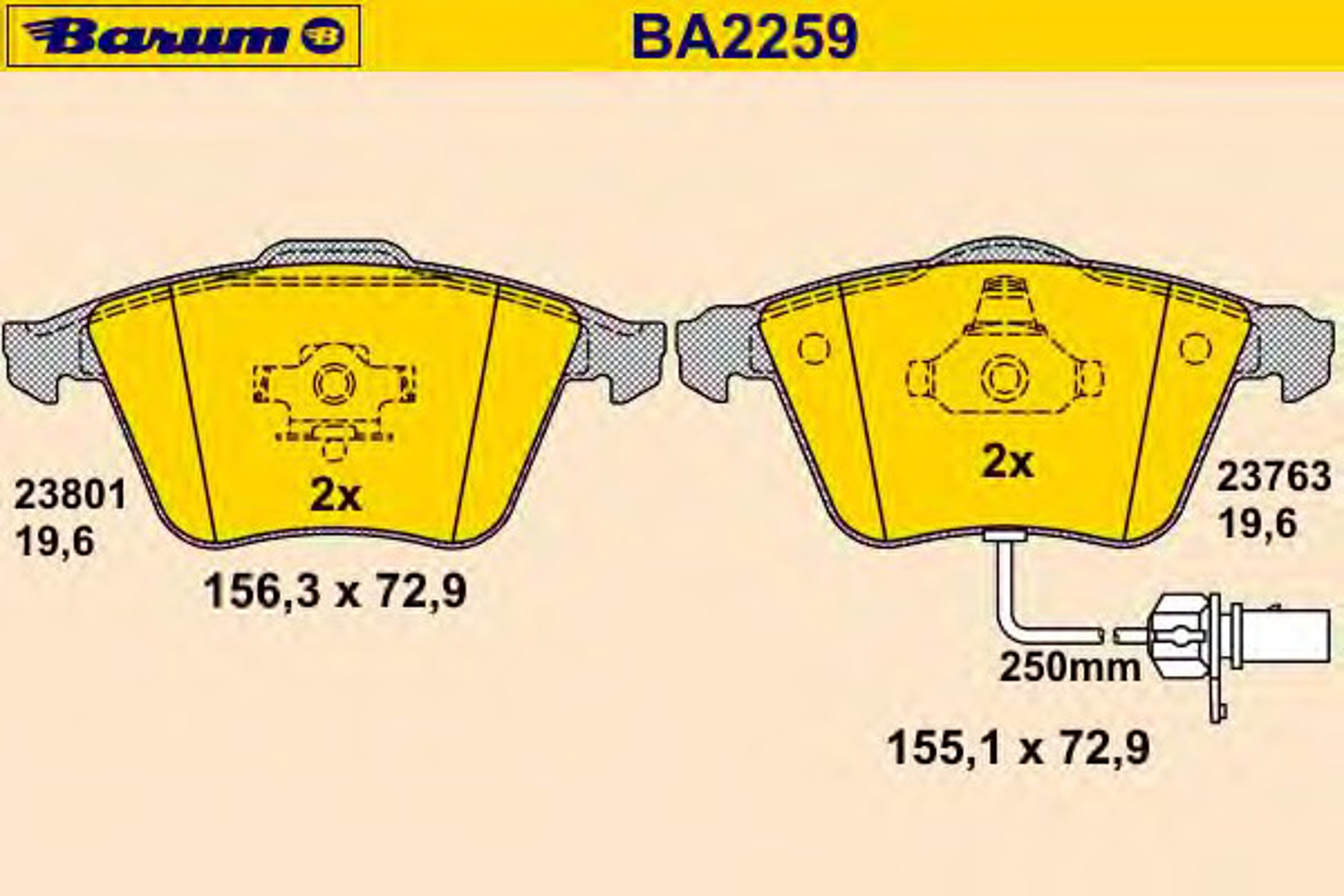 Комплект тормозных колодок дисковый тормоз BARUM BA2259
