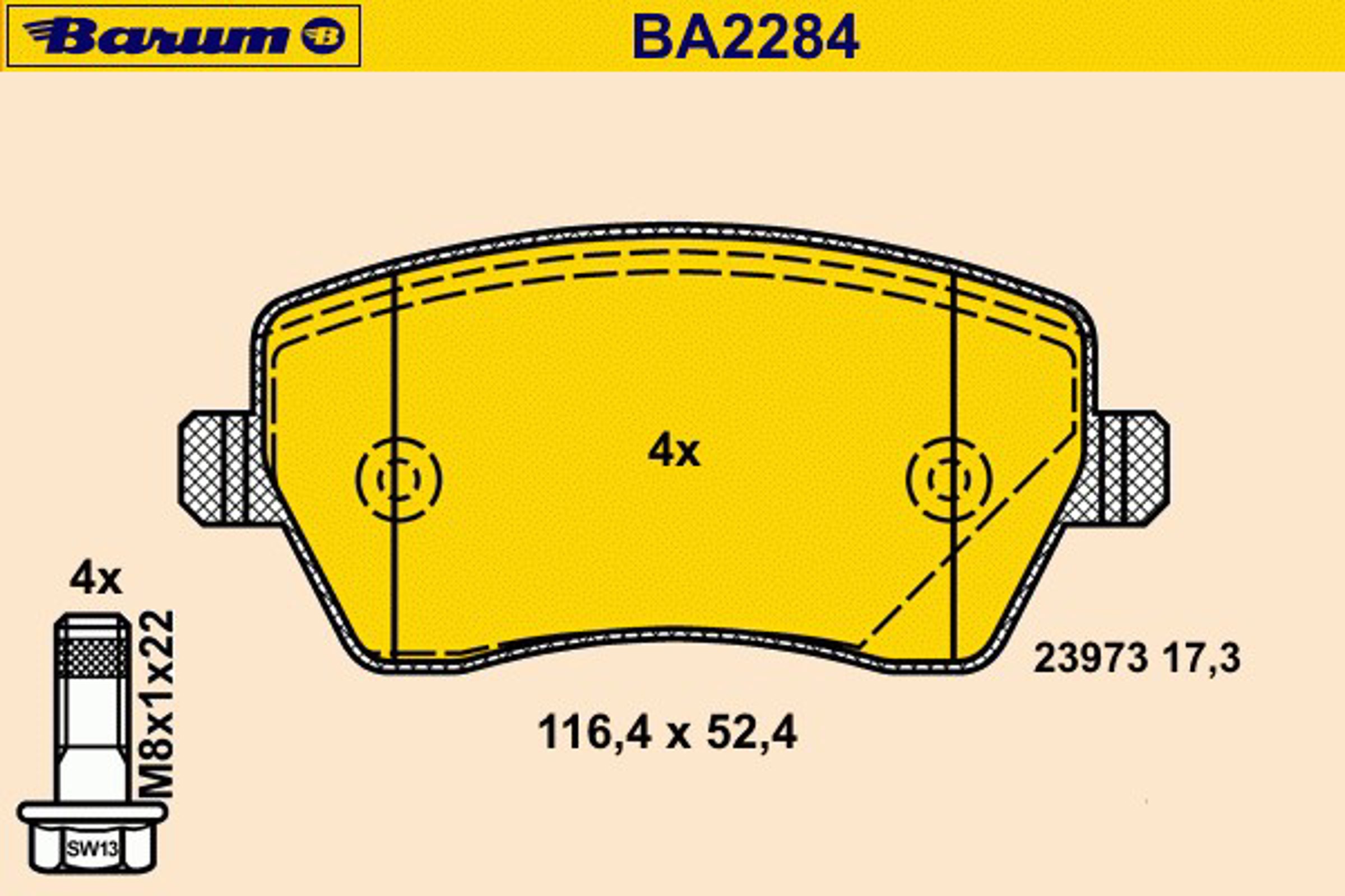 Комплект тормозных колодок дисковый тормоз BARUM BA2284