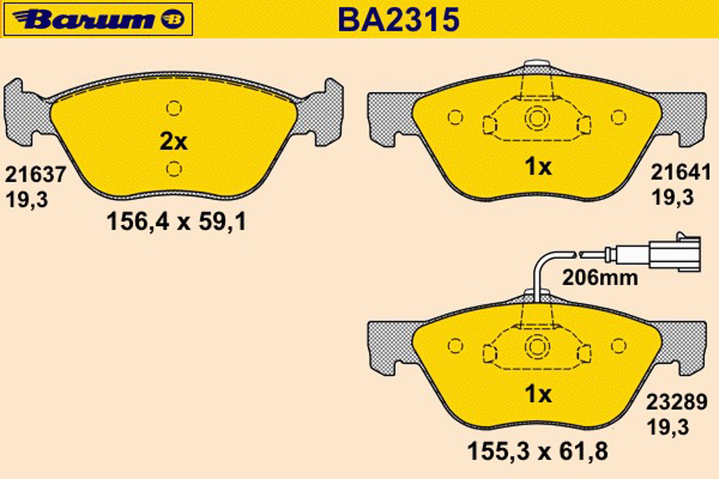 Колодки тормозные дисковые BARUM BA2315