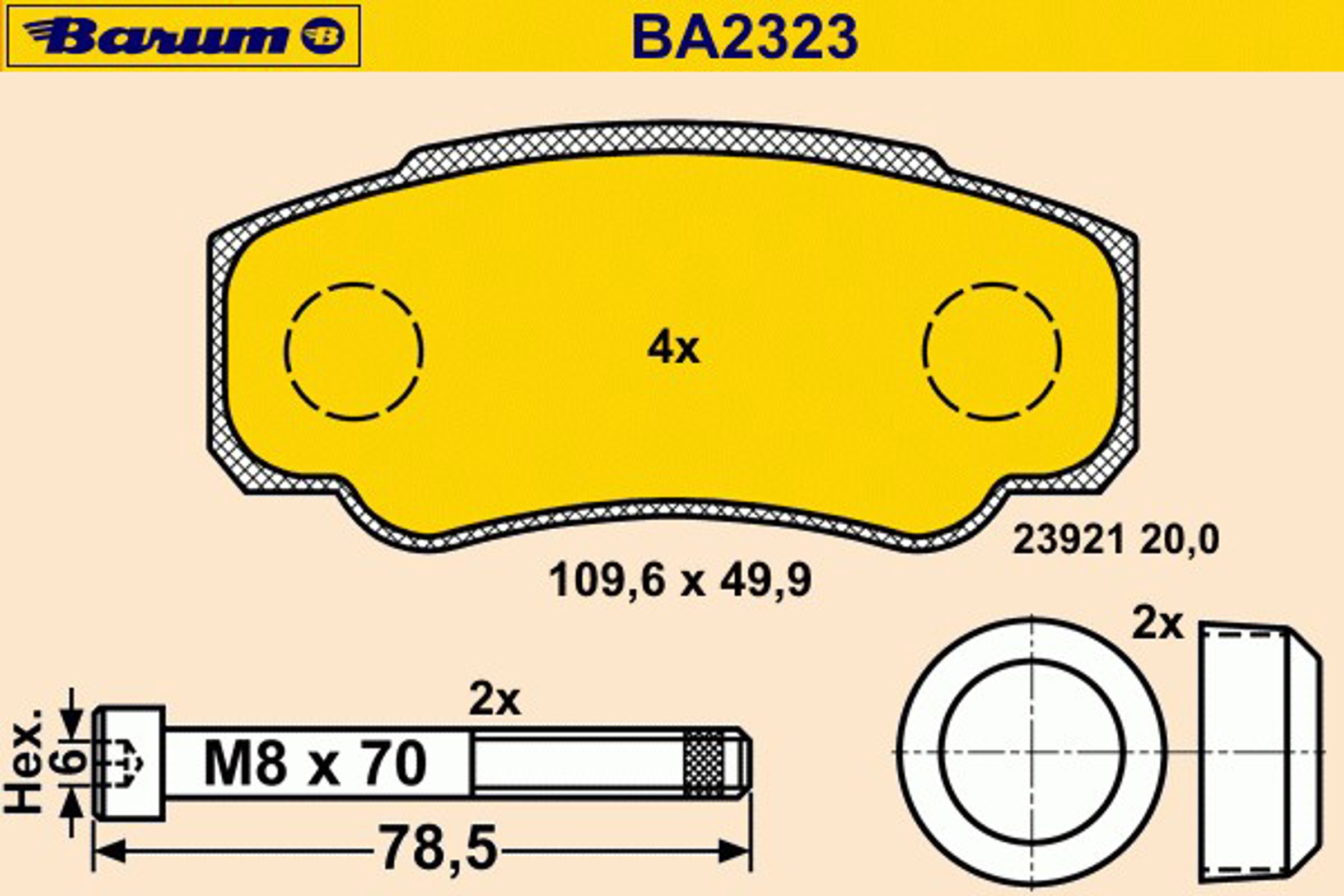 Комплект тормозных колодок дисковый тормоз BARUM BA2323