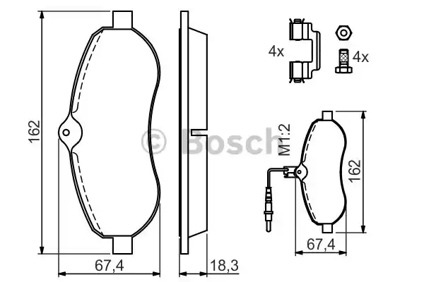 Комплект тормозных колодок дискового тормоза BOSCH 0986494163