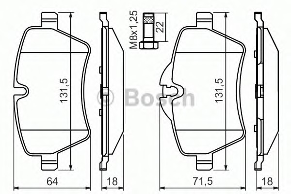 Комплект тормозных колодок дискового тормоза BOSCH 0986494489