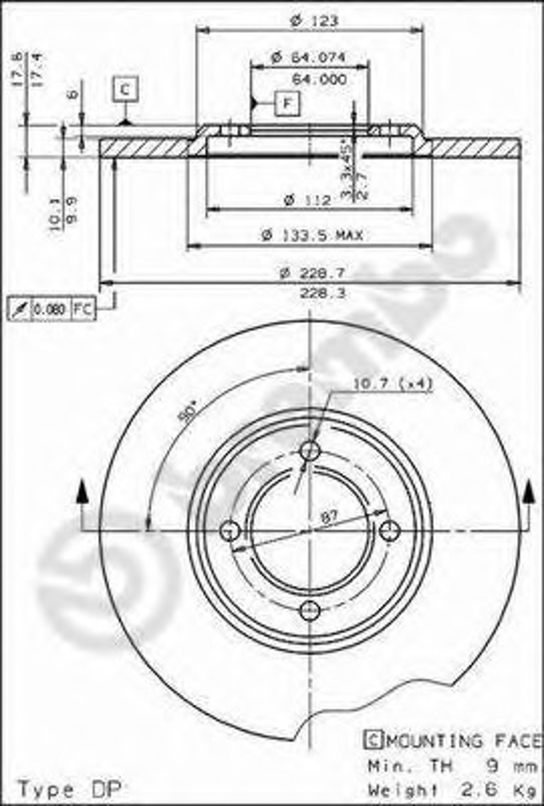 Диск тормозной BREMBO 08.2266.10