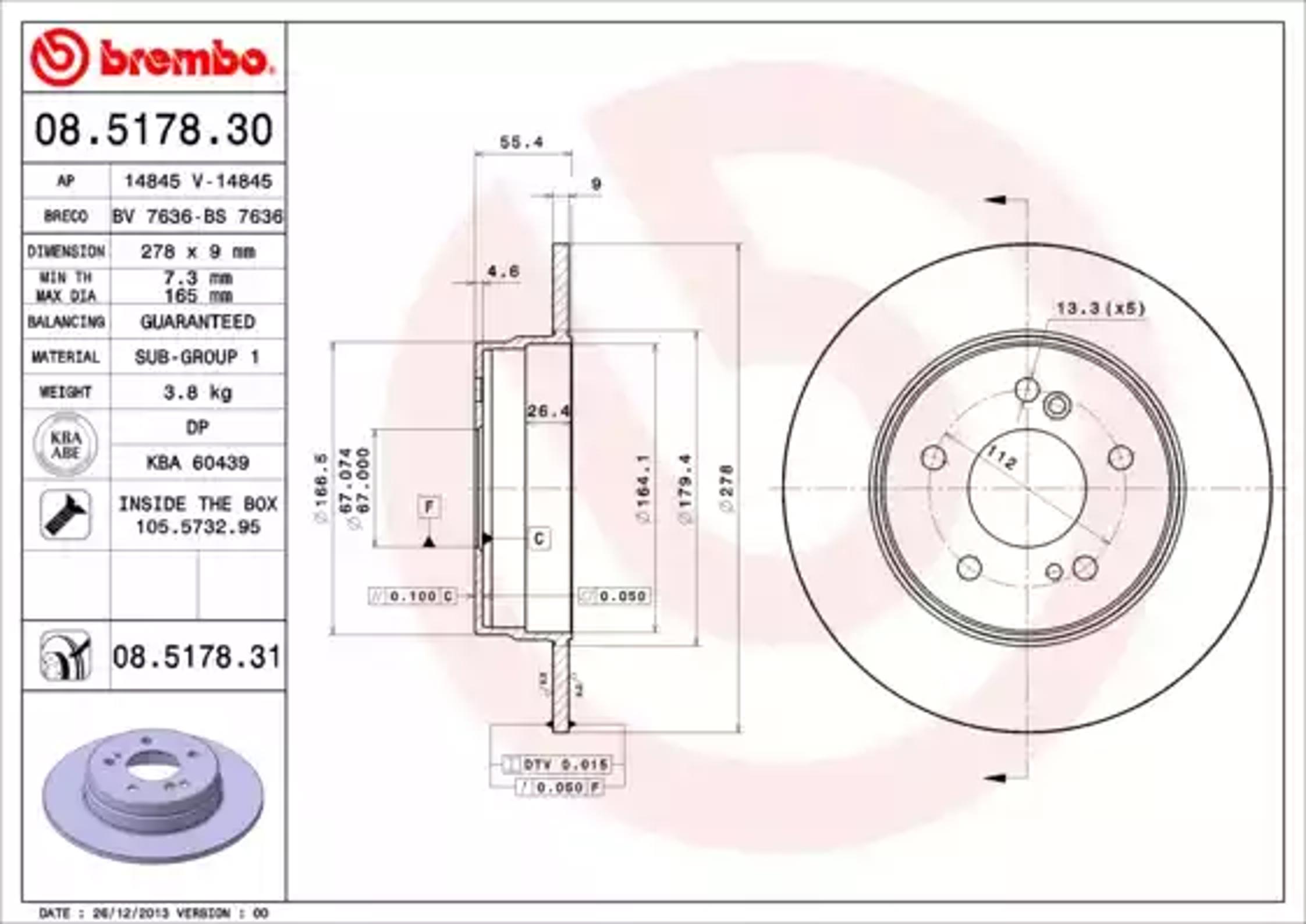 Диск тормозной BREMBO 08.5178.30