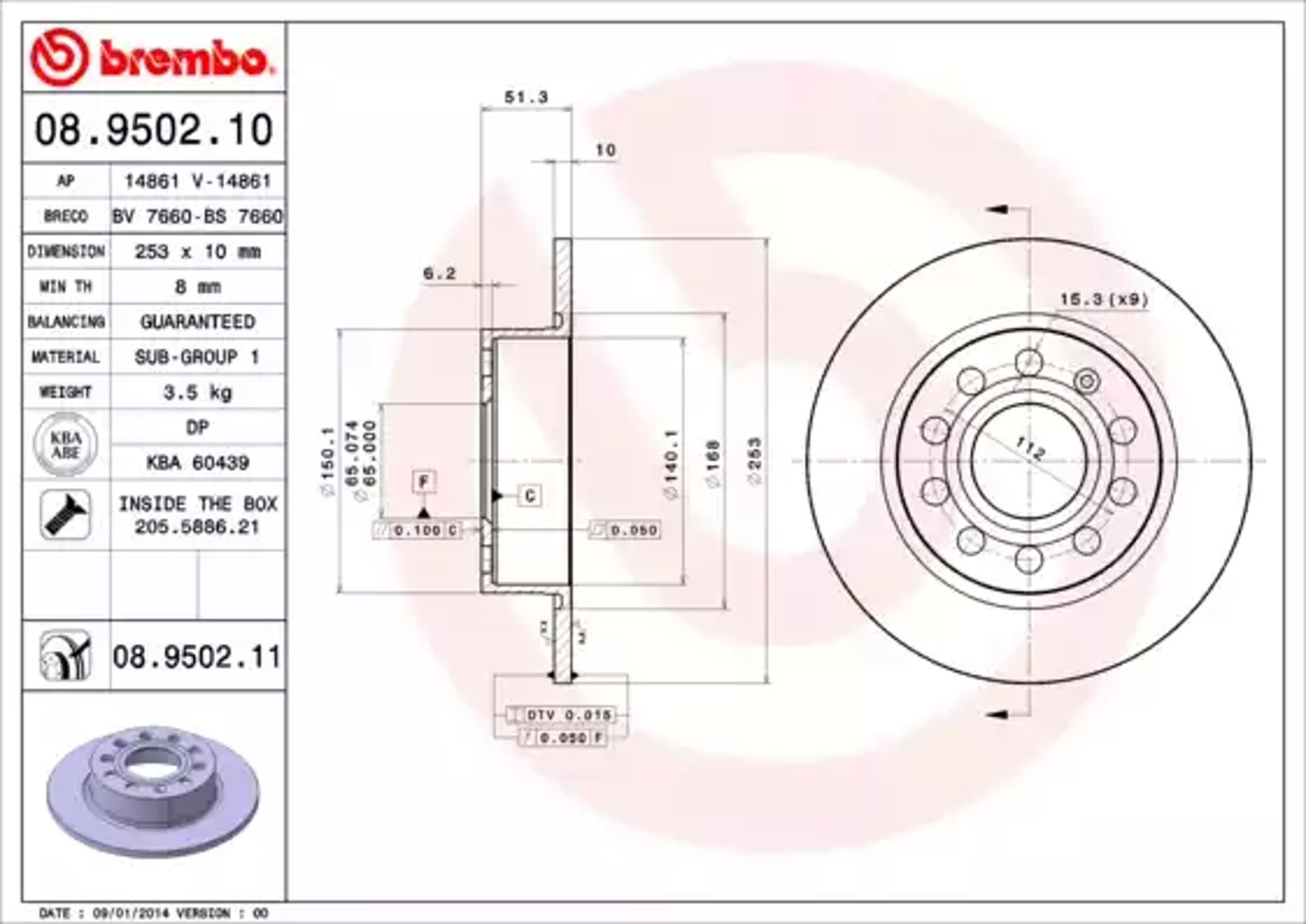 Диск тормозной BREMBO 08.9502.10