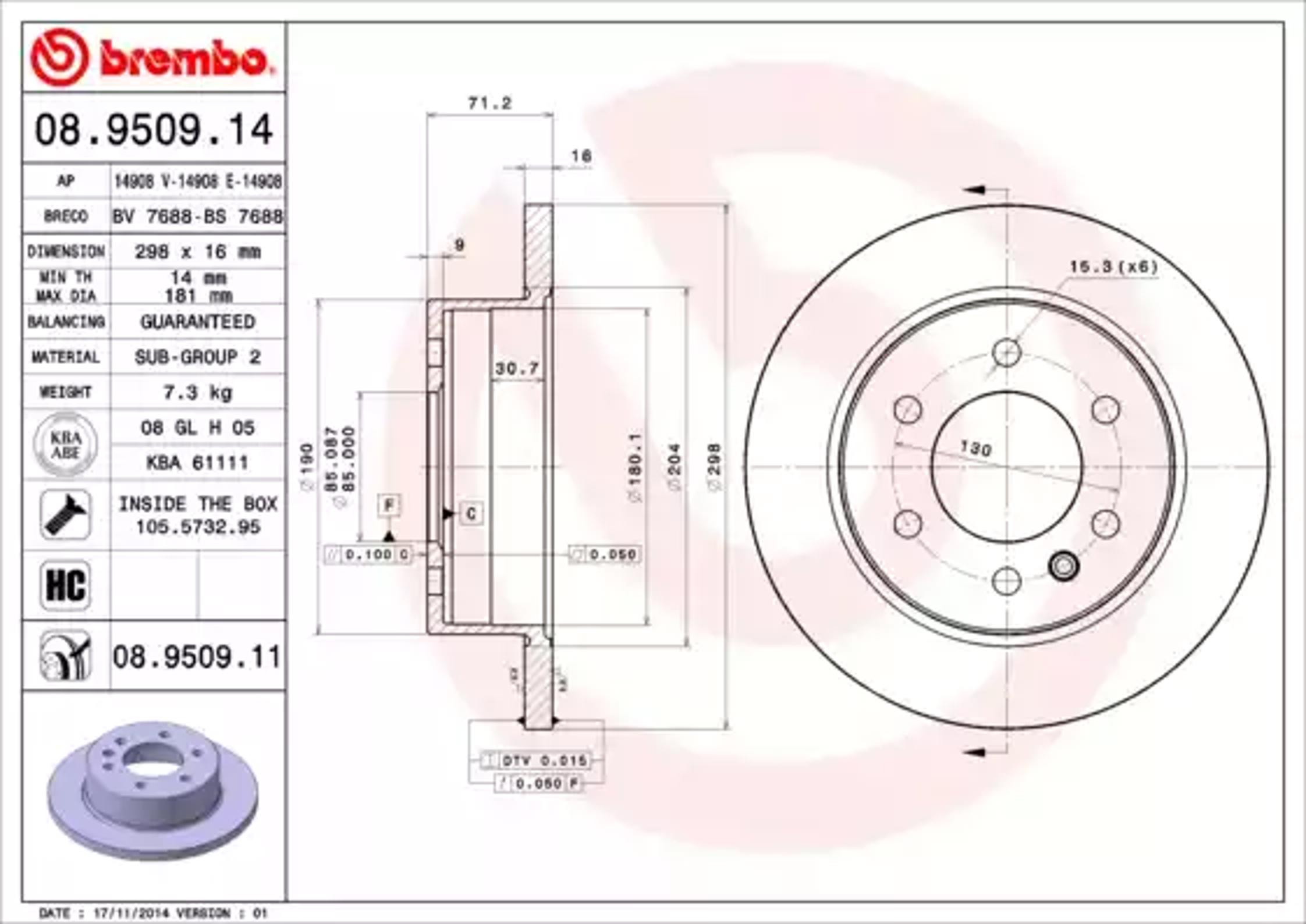 Диск тормозной BREMBO 08.9509.14