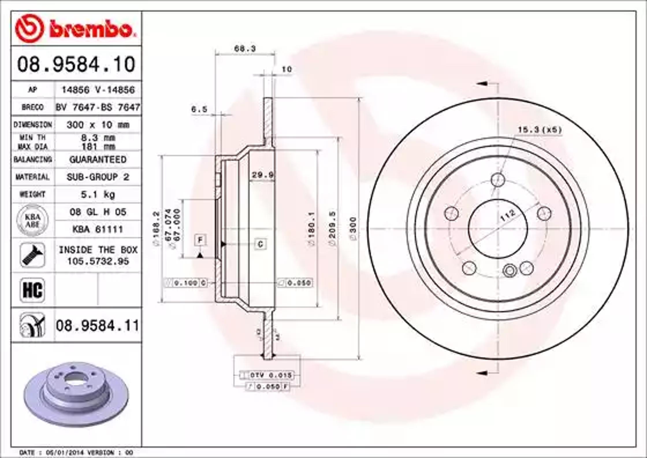 Диск тормозной BREMBO 08.9584.10