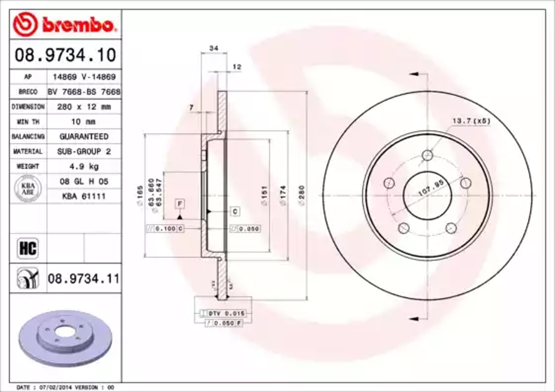 Диск тормозной BREMBO 08.9734.10