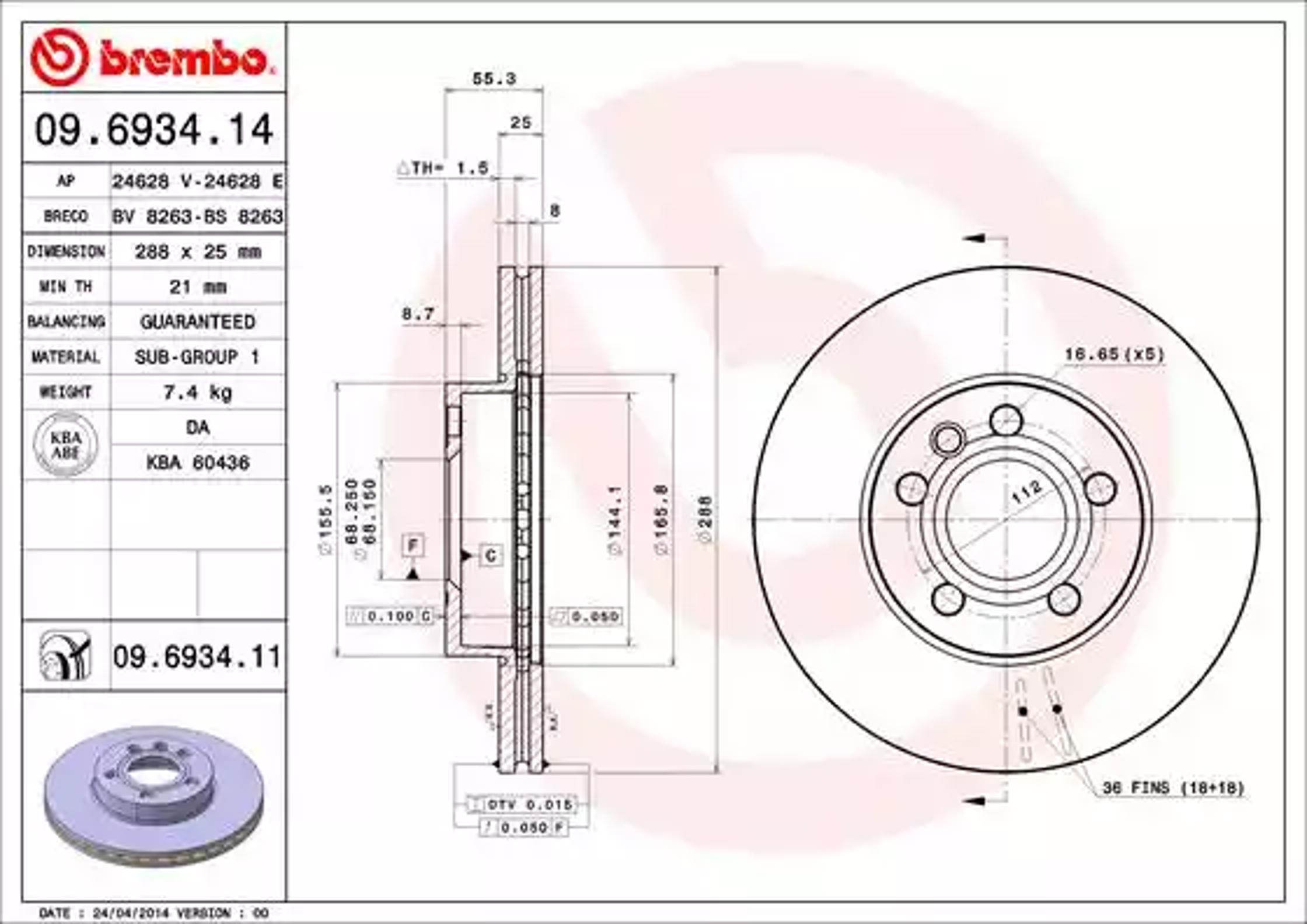 Диск тормозной BREMBO 09.6934.14