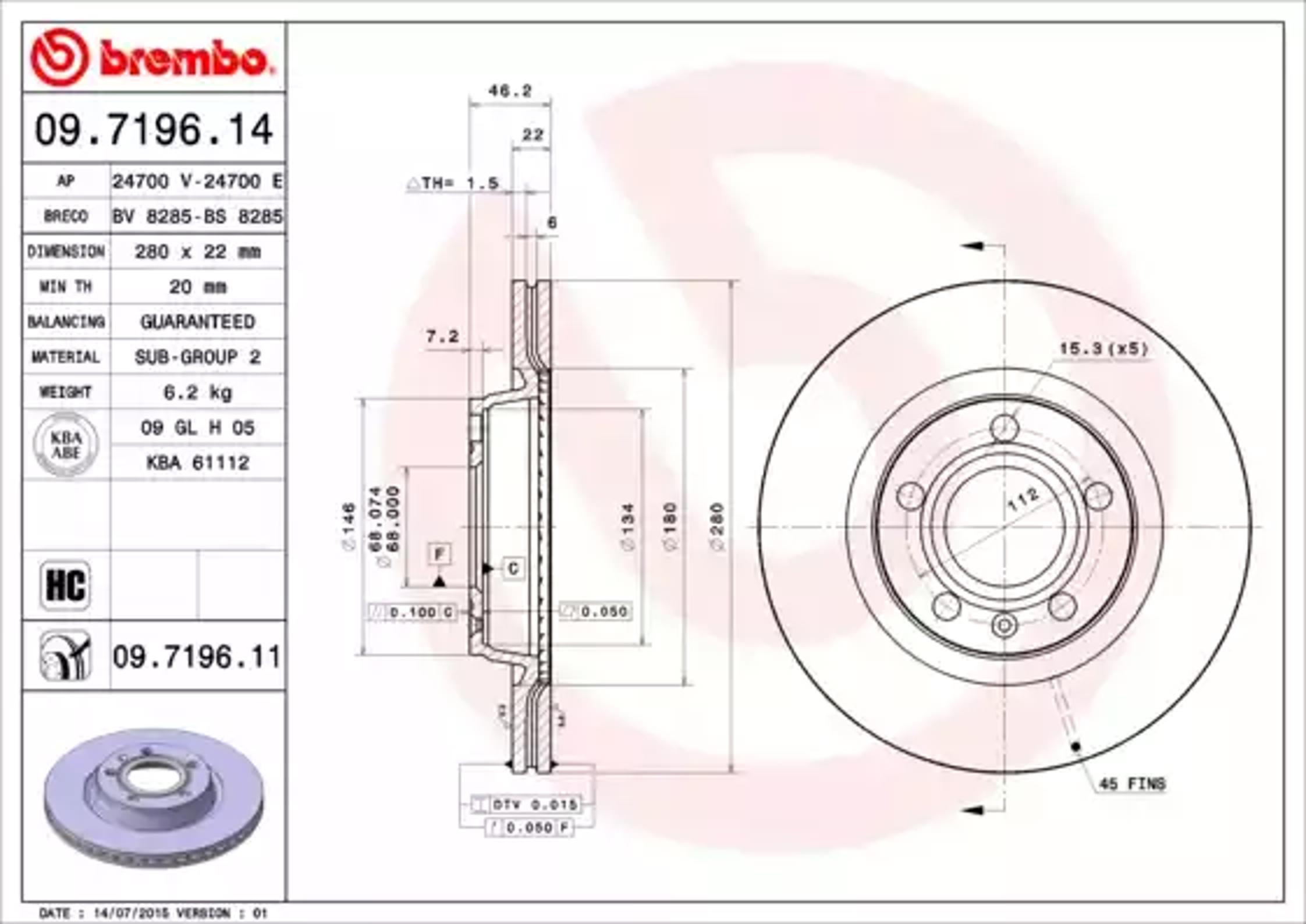 Диск тормозной BREMBO 09.7196.14