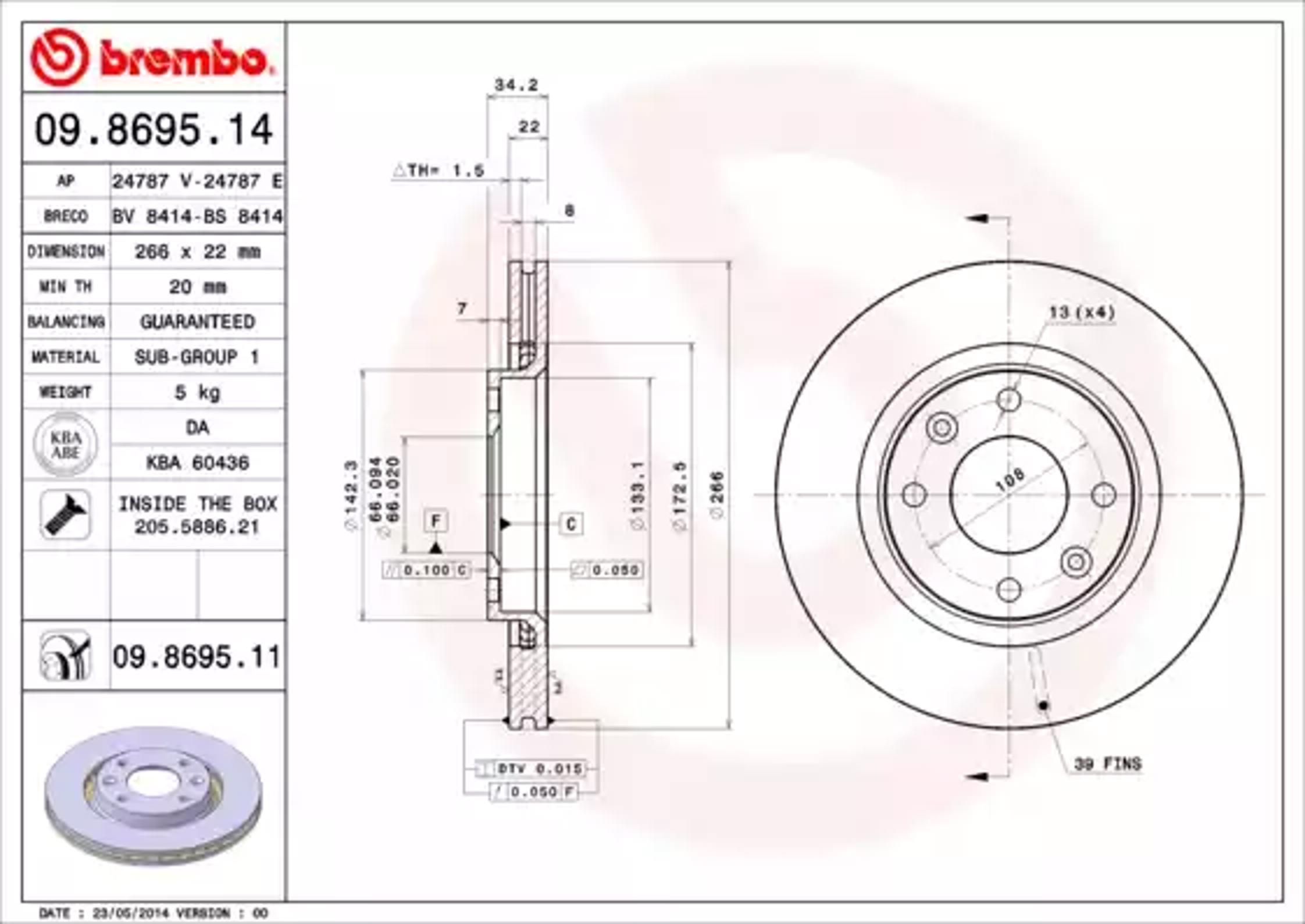 Диск тормозной BREMBO 09.8695.14