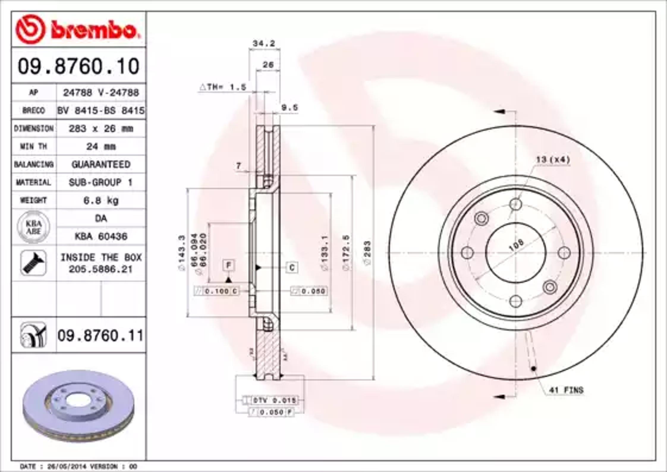 Диск тормозной BREMBO 09.8760.10