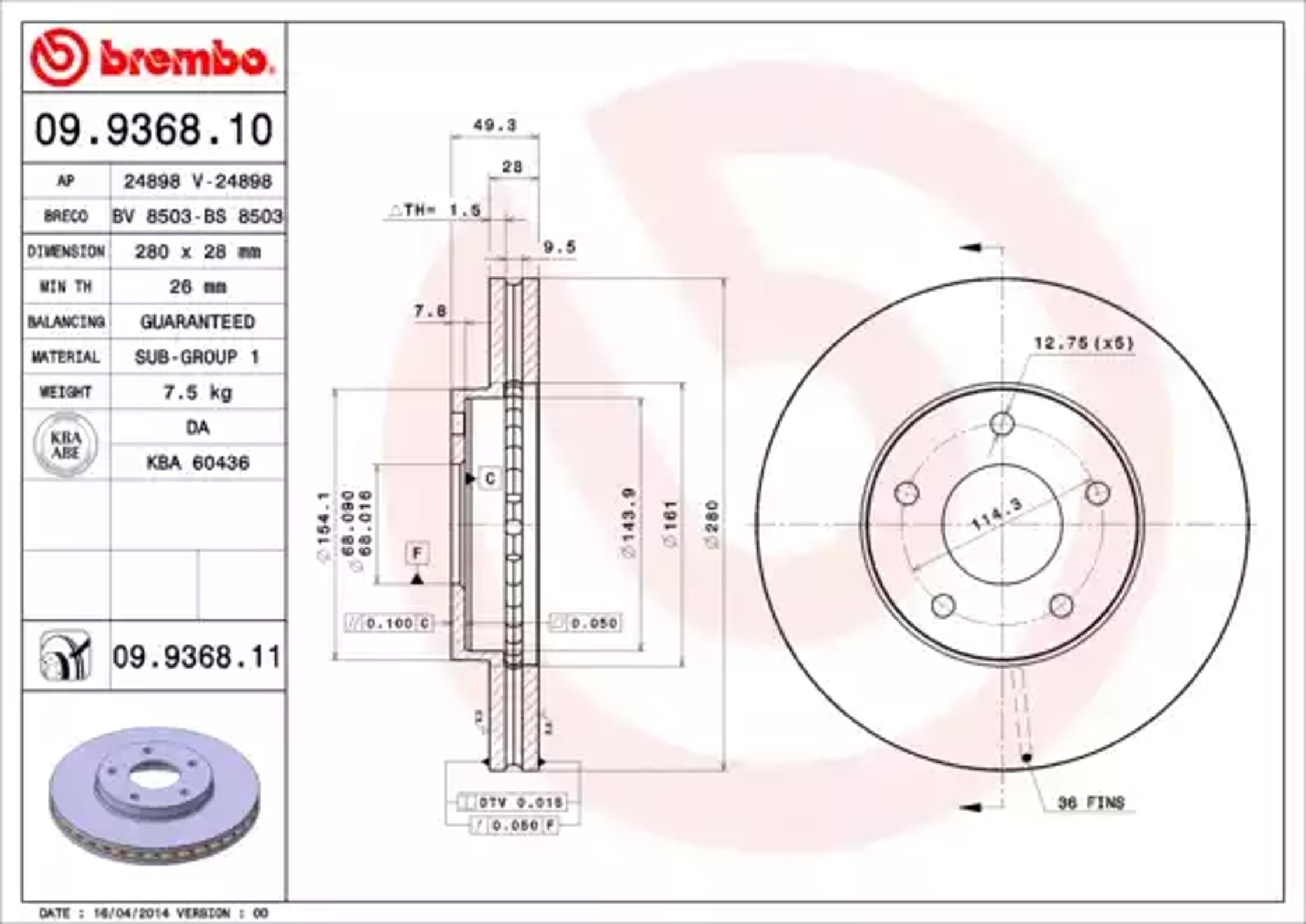 Диск тормозной BREMBO 09.9368.10
