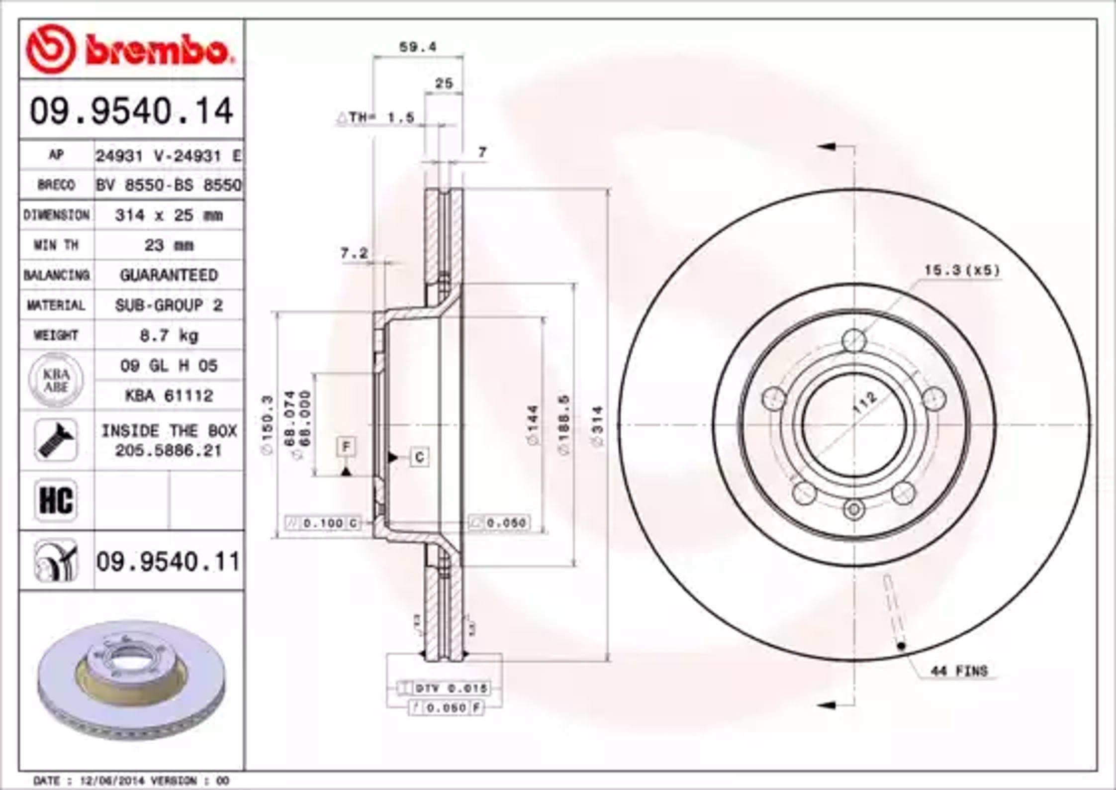 Диск тормозной BREMBO 09.9540.14