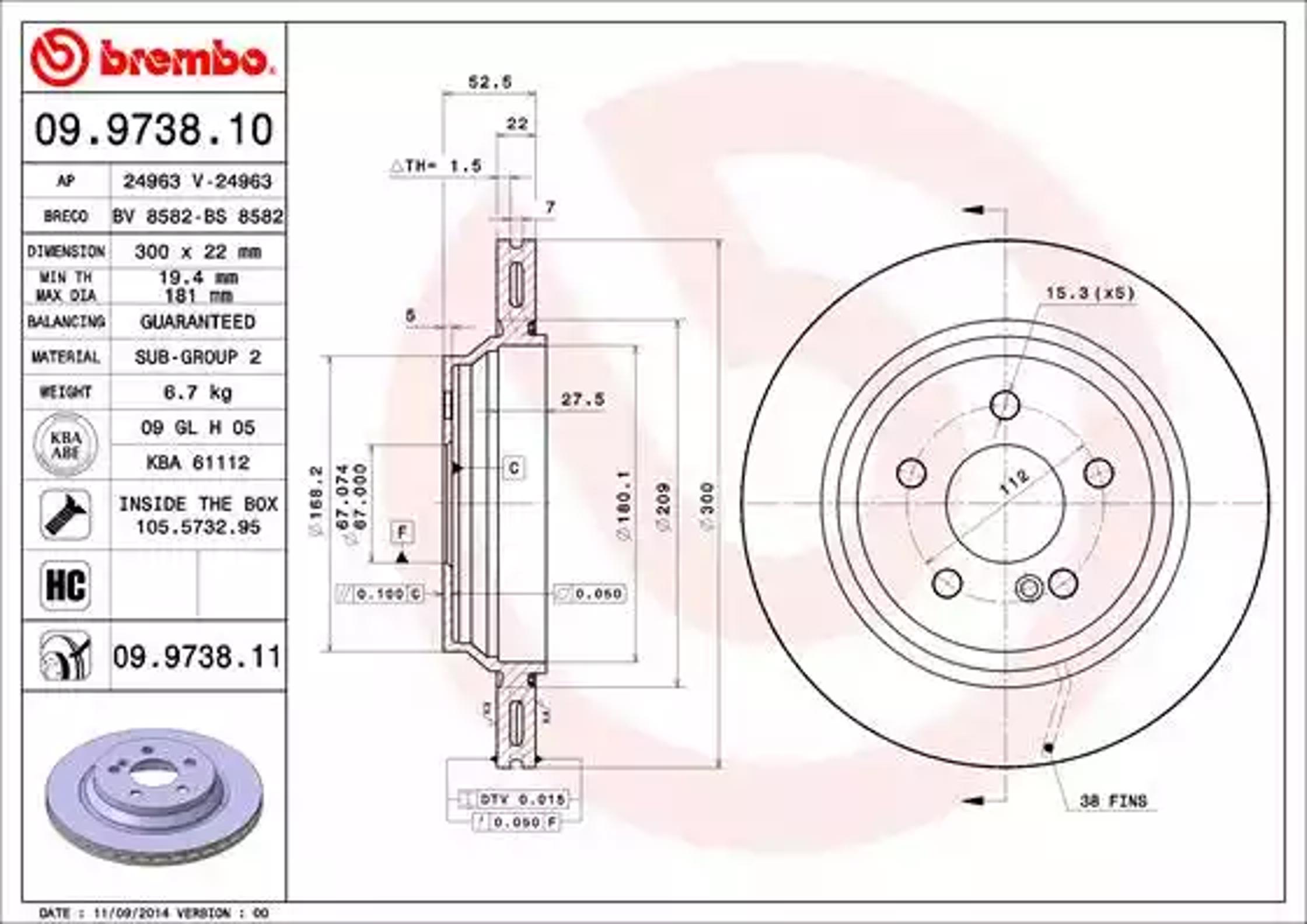 Диск тормозной BREMBO 09.9738.10