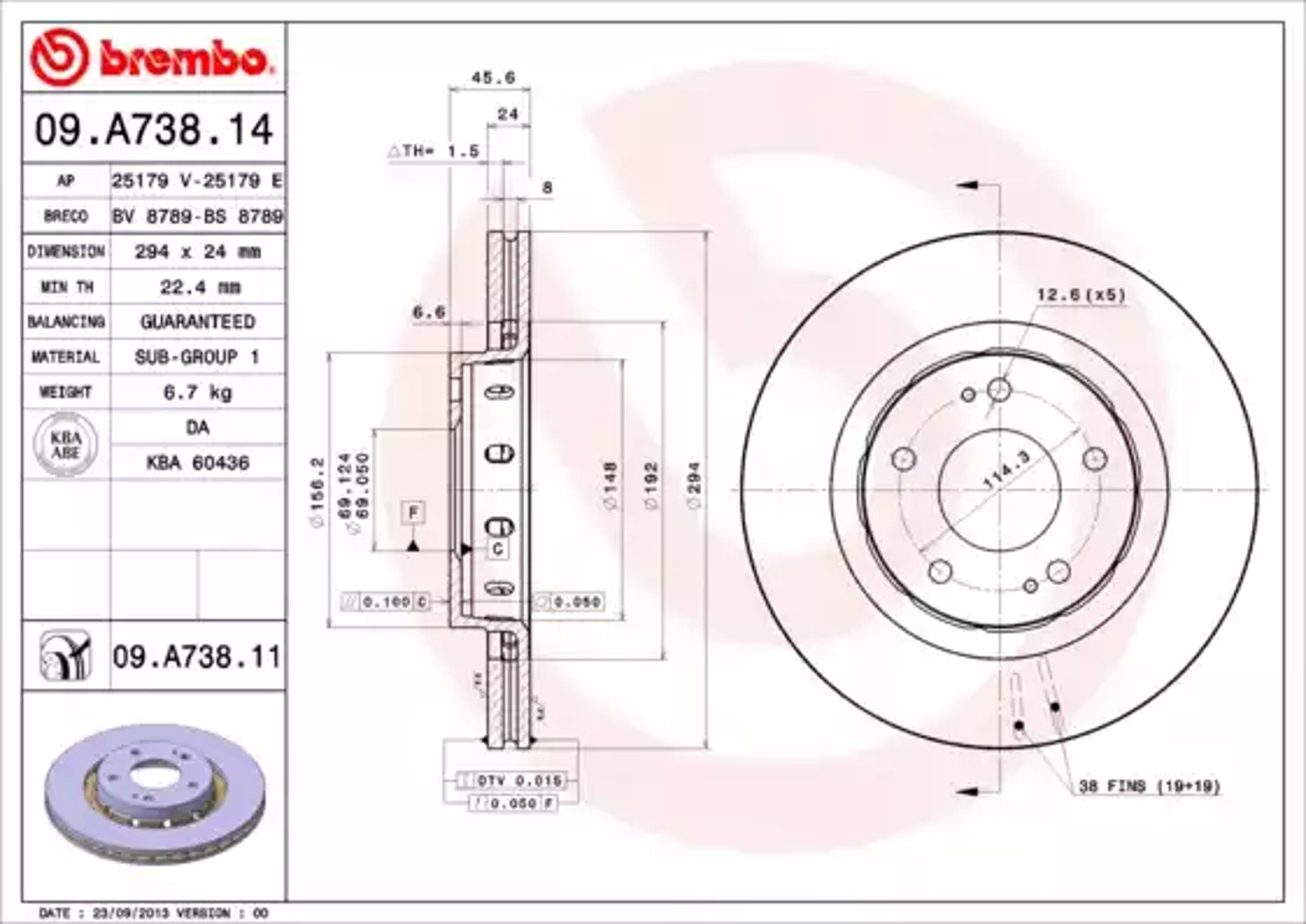 Диск тормозной BREMBO 09.A738.14