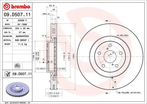 Диск тормозной BREMBO 09.D507.11