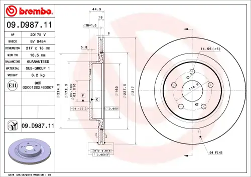 Диск тормозной BREMBO 09.D987.11