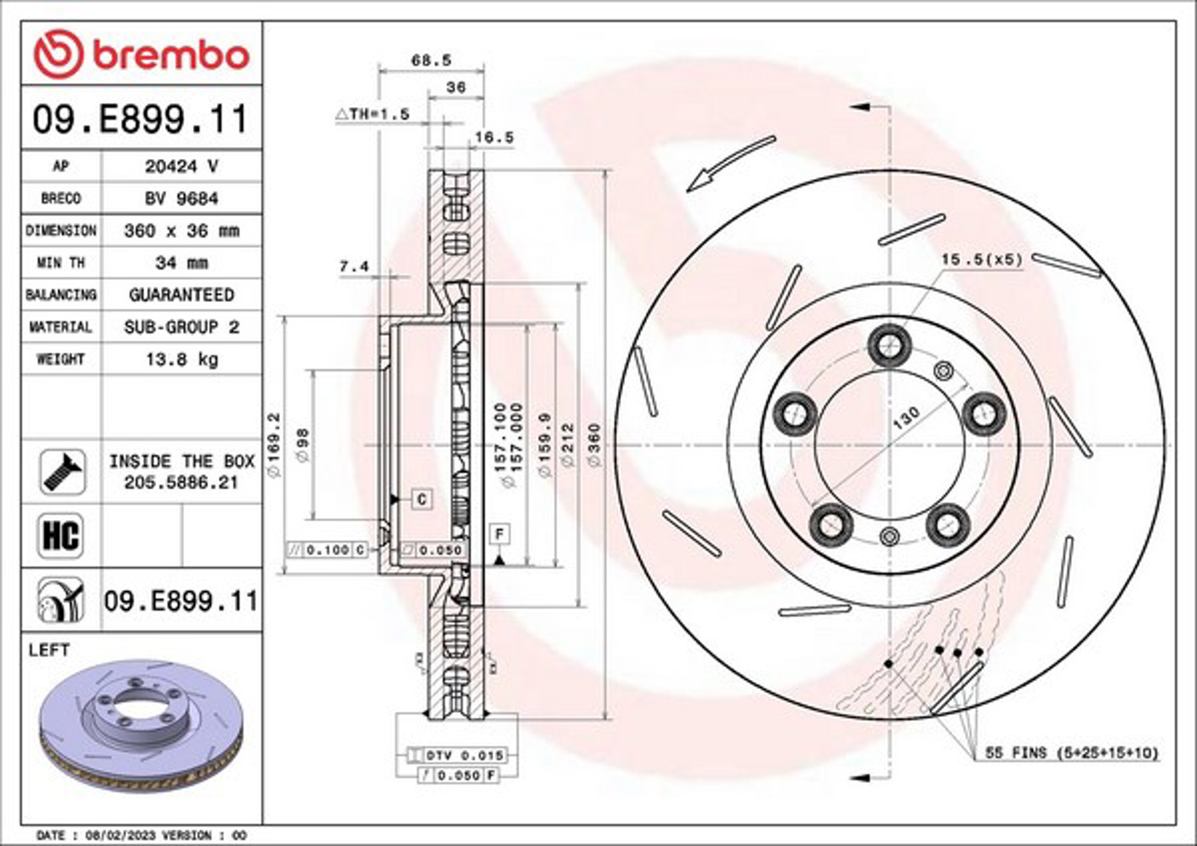( 09.e899.11 ) тормозной диск BREMBO 09.E899.11