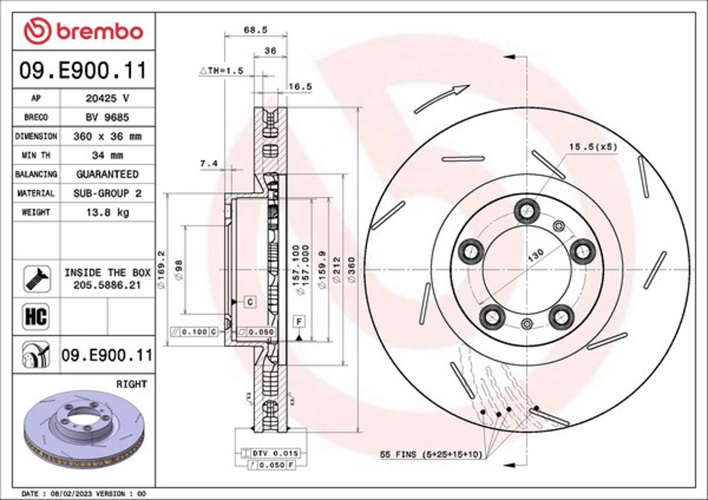 ( 09.e900.11 ) тормозной диск BREMBO 09.E900.11