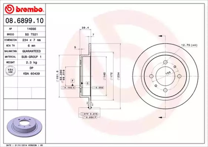 Диск тормозной BREMBO 08.6899.10