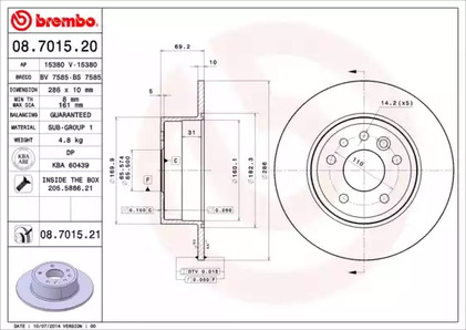 Диск тормозной BREMBO 08.7015.21
