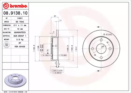 Диск тормозной BREMBO 08.9138.10