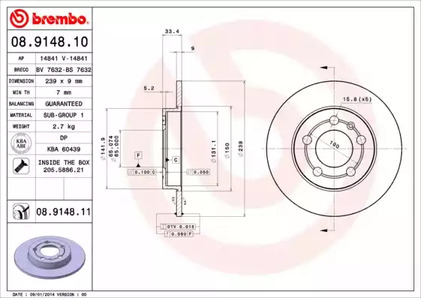 Диск тормозной BREMBO 08.9148.11