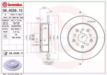 Диск тормозной BREMBO 08.A038.11