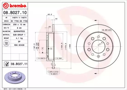 Тормозной диск BREMBO 08.B027.11