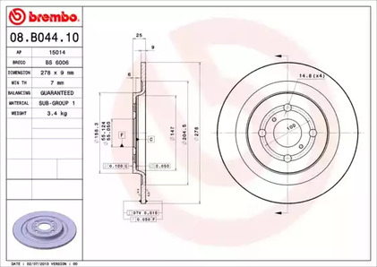 Диск тормозной BREMBO 08.B044.10
